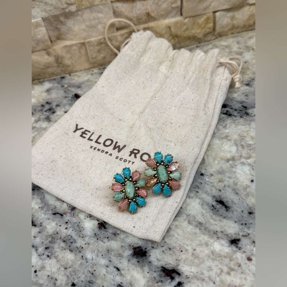 Flynn Vintage Stud Earrings -Teal Pink Mix - Kendra Scott Yellow Rose